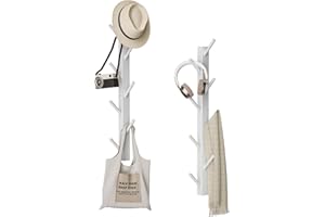 TIOPGHAD 2-Pack Wood-Wall-Mounted-Coat-Hooks, Bamboo Vertical Coats Rack Holder Hanger with 8 Hooks Entryway Hanging Wooden Racks for Hanging Jacket Coat Hat in Entryway Office Bathroom(White)