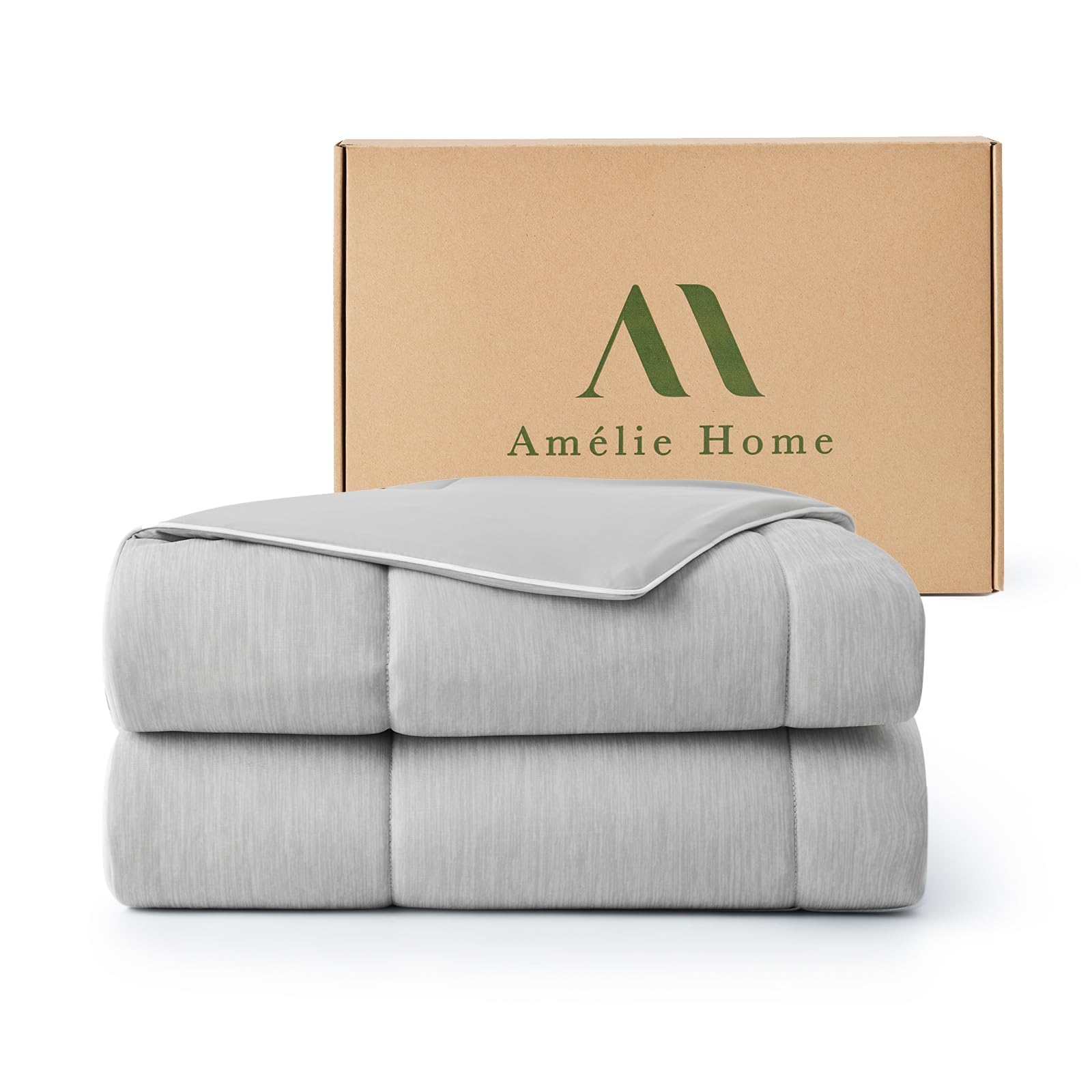 Photo 1 of Amélie Home Cooling Comforter Queen Size, Dual-Sided Lightweight Cooling Blanket for Hot Sleepers, Q-Max 0.43 Breathable Cooling Quilt for Night Sweats, 90" x 90", Heather Cool Grey