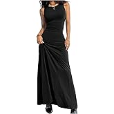 Milumia Women's Ruched Sleeveless Maxi Dress Elegant Ruffle A Line Party Tank Dresses