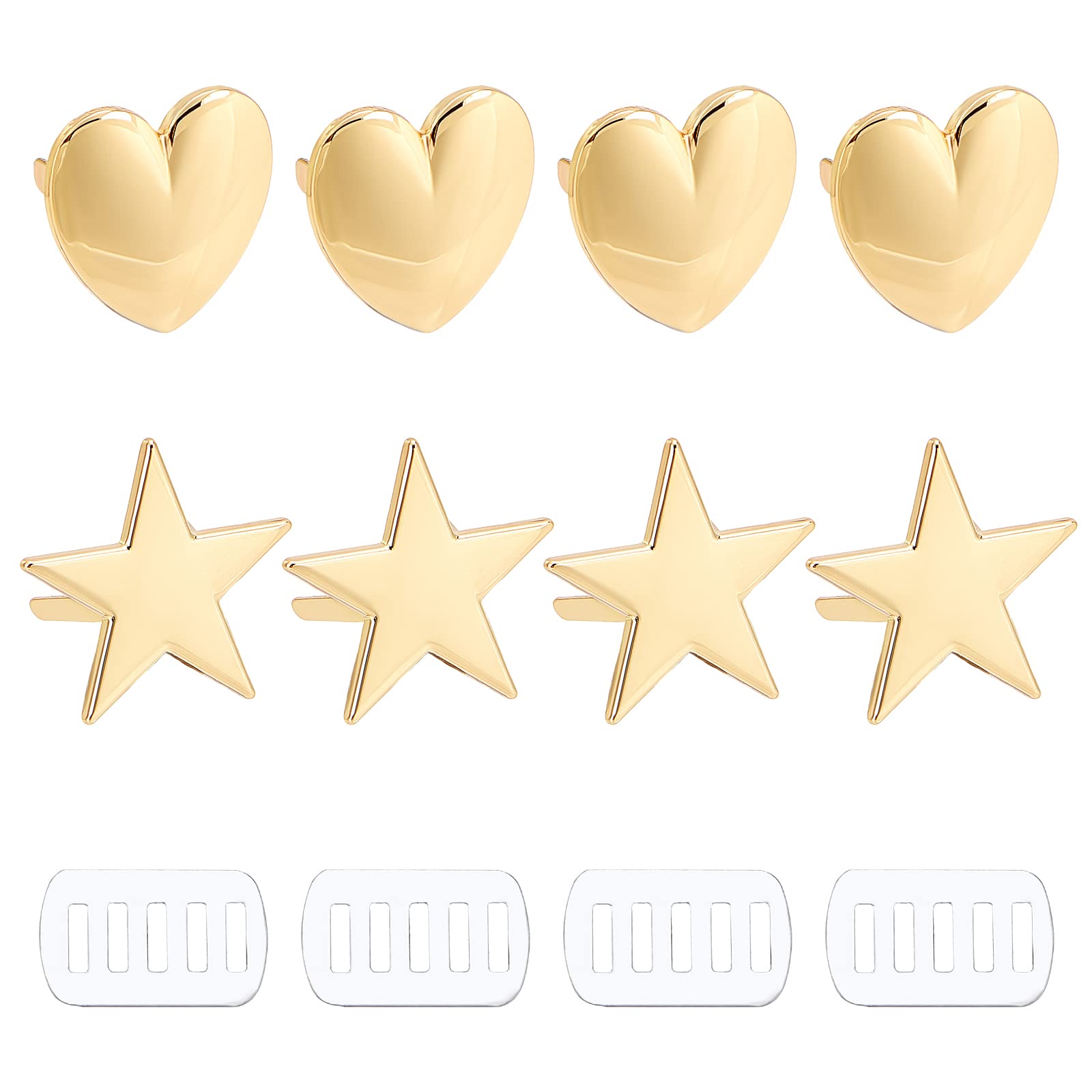 WADORN 8 Sets Purse Decoration Clip Buckles, 2 Styles Heart Metal Blank Label Buckles Star Shape DIY Personalized Tag Signs for Clothes Jeans Shoes Bags Decoration Clasp Handmade Crafts Accessories