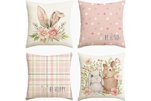WIOYOI Easter Outdoor Pillow Covers, 18 x 18 inch Set of 4 Waterproof Throw Pillow Cases, Bunny Cushion Decor for Home Outside Patio Front Porch House Farmhouse(Pink)