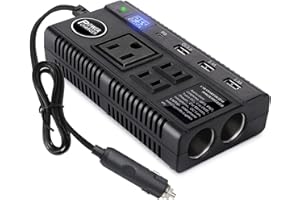 ANSEE Car Power Inverter 120W DC 12V 24V to AC 110V Car Charger Adapter with 3 AC Outlets Dual Cigarette Lighter 4 USB Ports Charger Quick Charging 3.0 for Phones Tablets Laptops Kindle (Black)