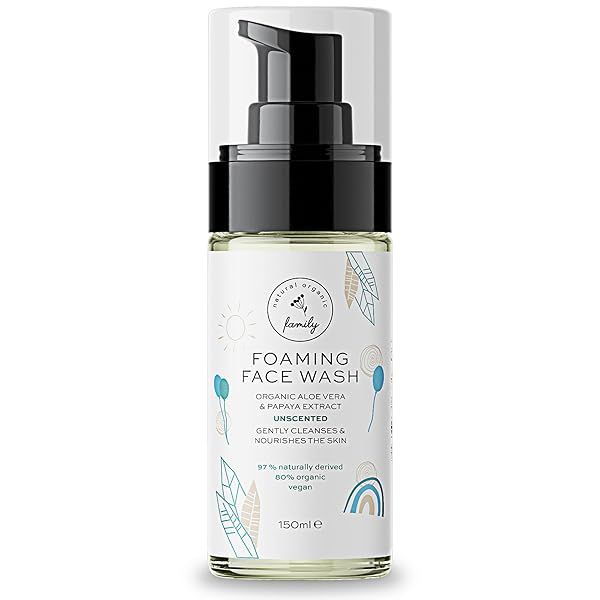 THE NATURAL AND ORGANIC FAMILY KIDS FOAMING FACE WASH – CLEAN AND GENTLE FACE WASH FOR KIDS AND PRETEENS – MADE IN THE UK – UNSCENTED