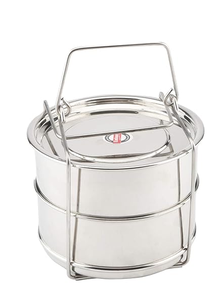 Embassy SS Cooker Separator P3 Suitable for 3.5 litres Prestige Deluxe Alpha Stainless Steel Outer Lid Pressure Cookers (2 Containers with Lifter, Stainless Steel)