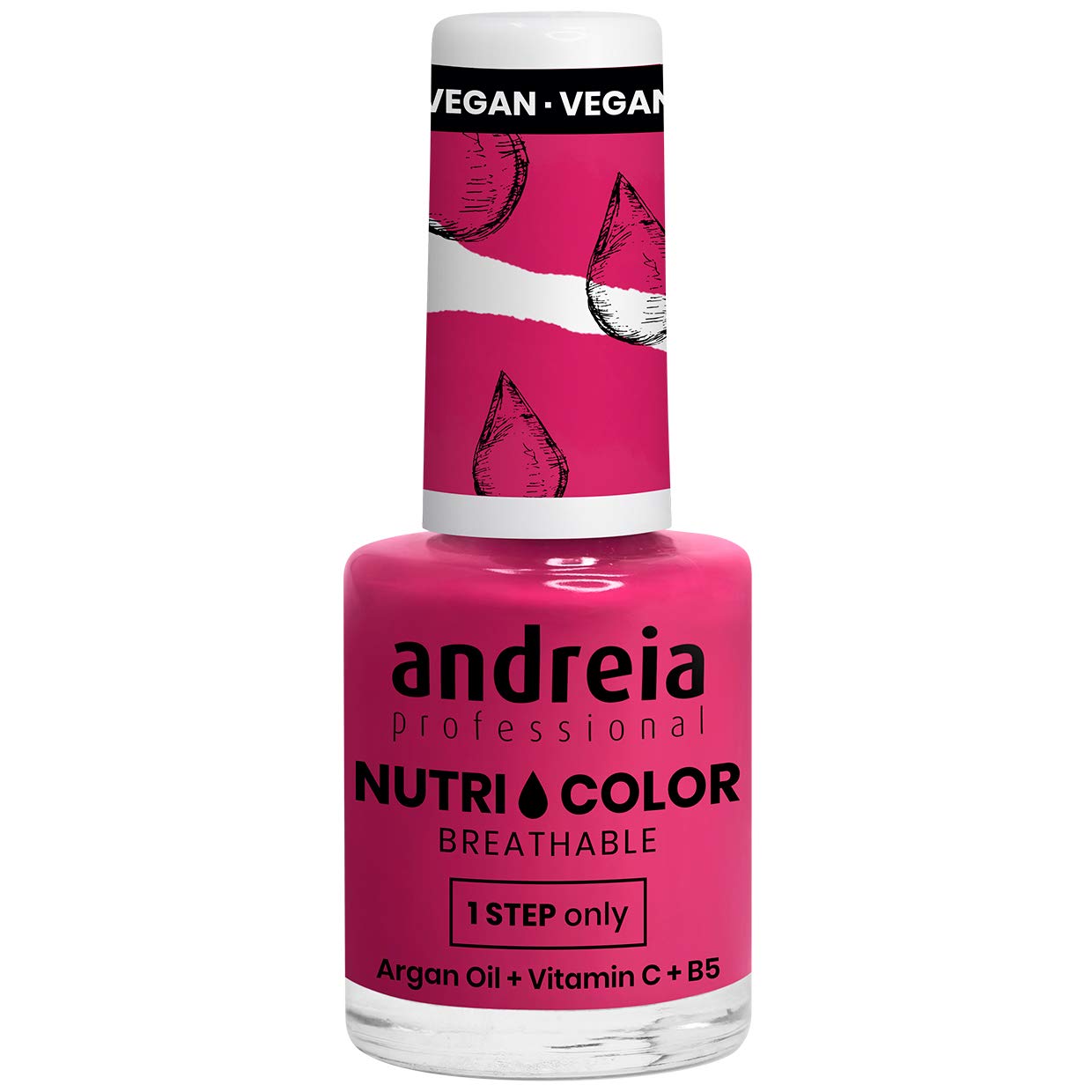 Andreia Professional NutriColor Breathable Nail Polish - Vegan and Cruelty-Free DIY Nail Art Nail Polish with Long Lasting Gloss Finish Colour NC36 Hot Pink 10.5ml