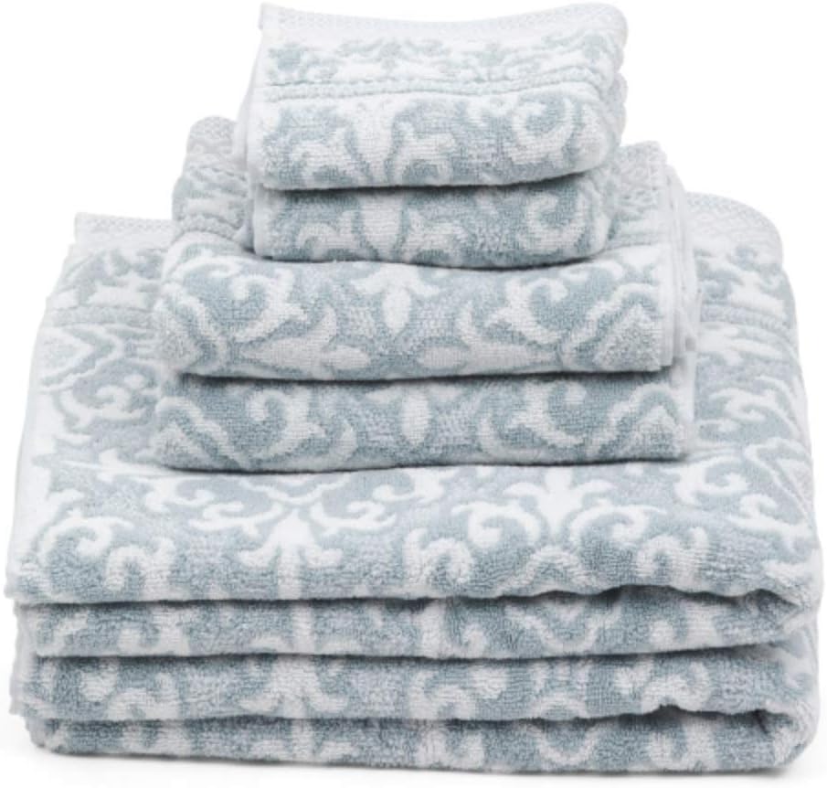 Nicole Miller Bathroom Towel Set 6 pc Cotton Bath Towel Set Blue White