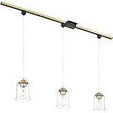 zeyu 3 Lights H Type Tracking Pendant Lights, Ceiling Hanging Track Light Fixtures with Clear Glass Shades, Gold Finish, ZSL1