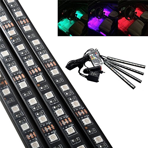 Car Atmosphere Strip Light,SJP Light 8 Colors 48 LEDS RGB Muti-Color Music Underdash Decorative Atmosphere Car Interior Lighting Kit with Sound Active and Wireless Remote Control