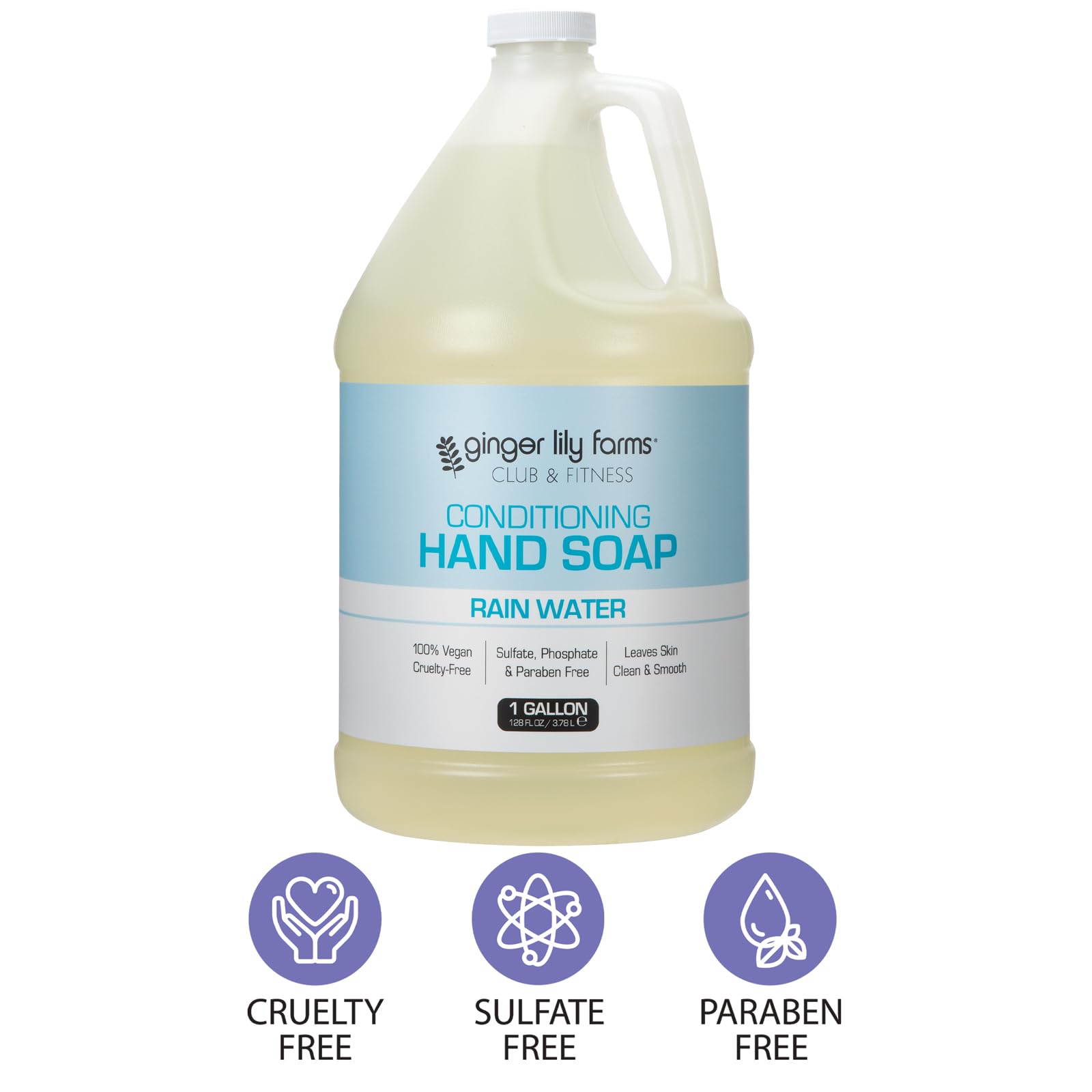 Ginger Lily Farms Club & Fitness Conditioning Liquid Hand Soap Refill, 100% Vegan & Cruelty-Free, Rain Water Scent, 1 Gallon (128 fl oz)