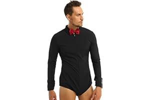 ACSUSS Men's Long Sleeve Latin Modern Ballroom Dance Shirt Romper Leotards