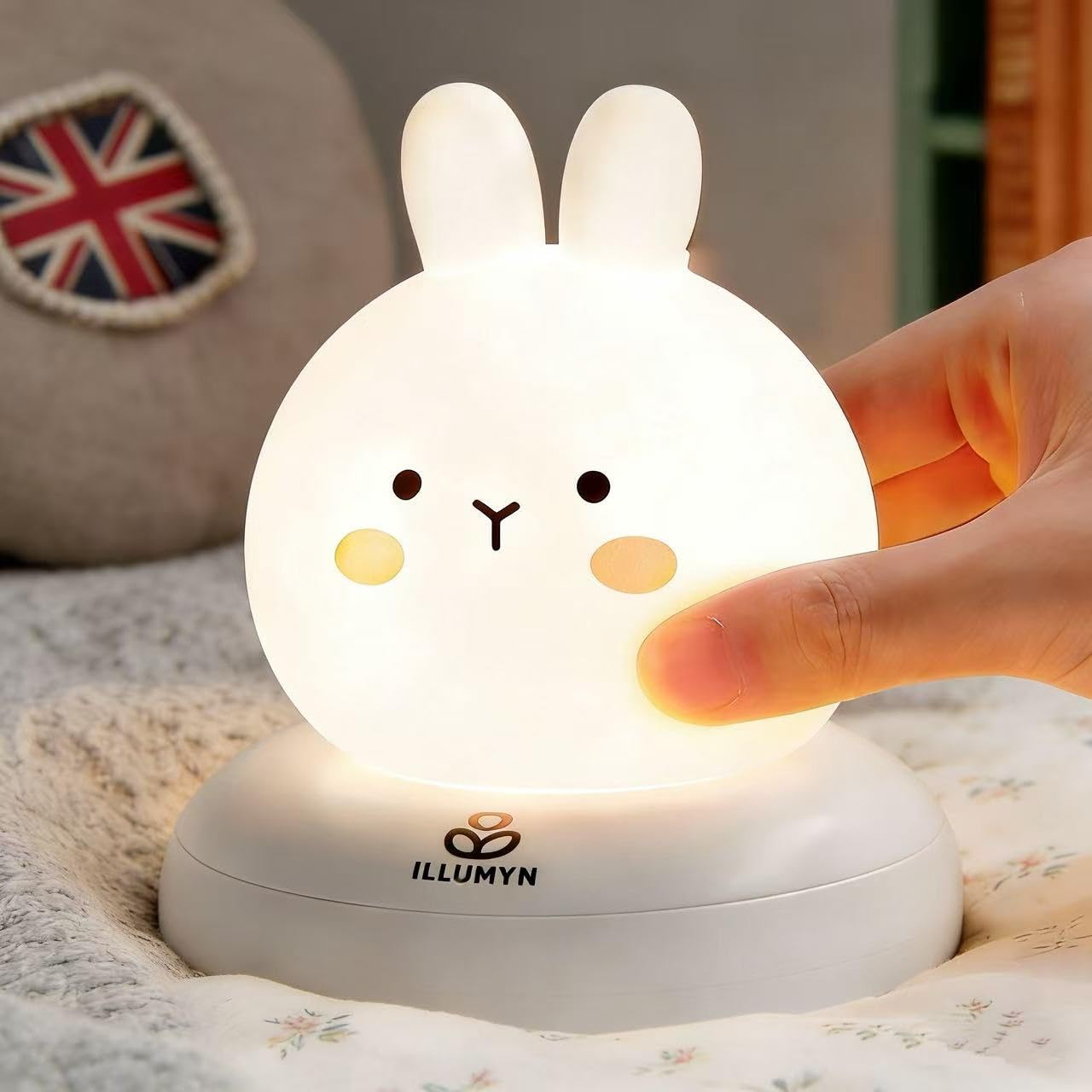 Bunny Night Light for Kids, Cute 12-Color Soft Glow Tap Lamp with Timer, Rechargeable Dimmable Silicone Bedside Light for Bedroom Nursery Decor, Baby Nightlight for Toddlers Girls Breastfeeding Gift.