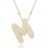 CCINPPY Letter Necklace, 14k Gold Plated Bubble Balloon Dainty Necklace for Women, Chunky Initial Charm Pendant Name Necklace Personalized