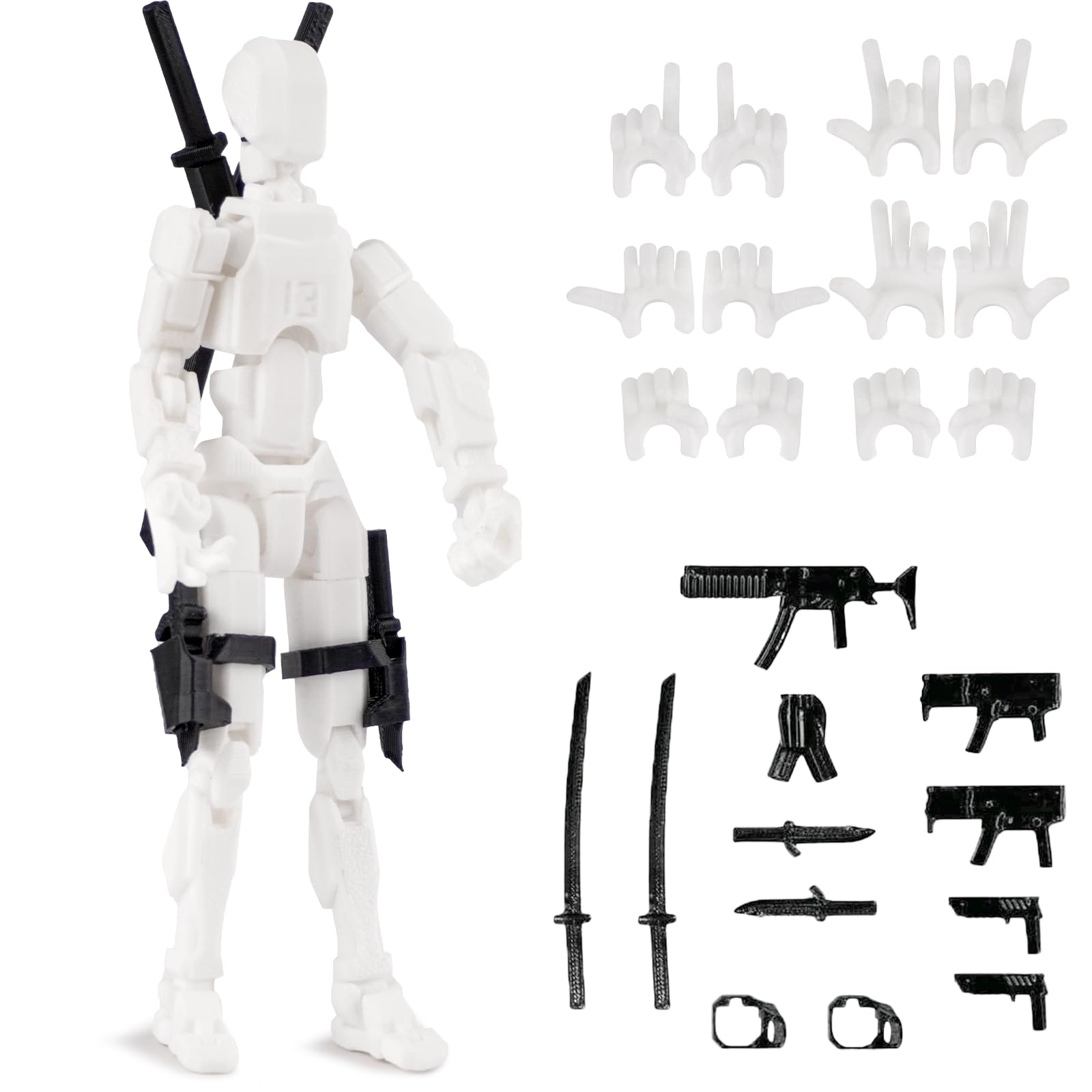 Photo 1 of Outgoto T13 Action Figure, Pre-Assembly 3D Printed 5.54'' Multi-Jointed Titan13, Articulated Dummy 13 Desktop Decoration,12 in 1 Accessories, Best Birthday Festival Gift (White+White)