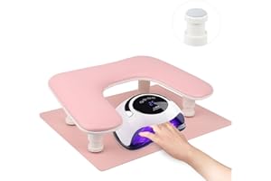 ROLOMANVE Arm Rest for Nails Tech with Nail Table Mat,Adjustable Base U-shaped Manicure Nail Hand Rest Stand Pillow Cushion for Acrylic Nail Art Tech(Pink)