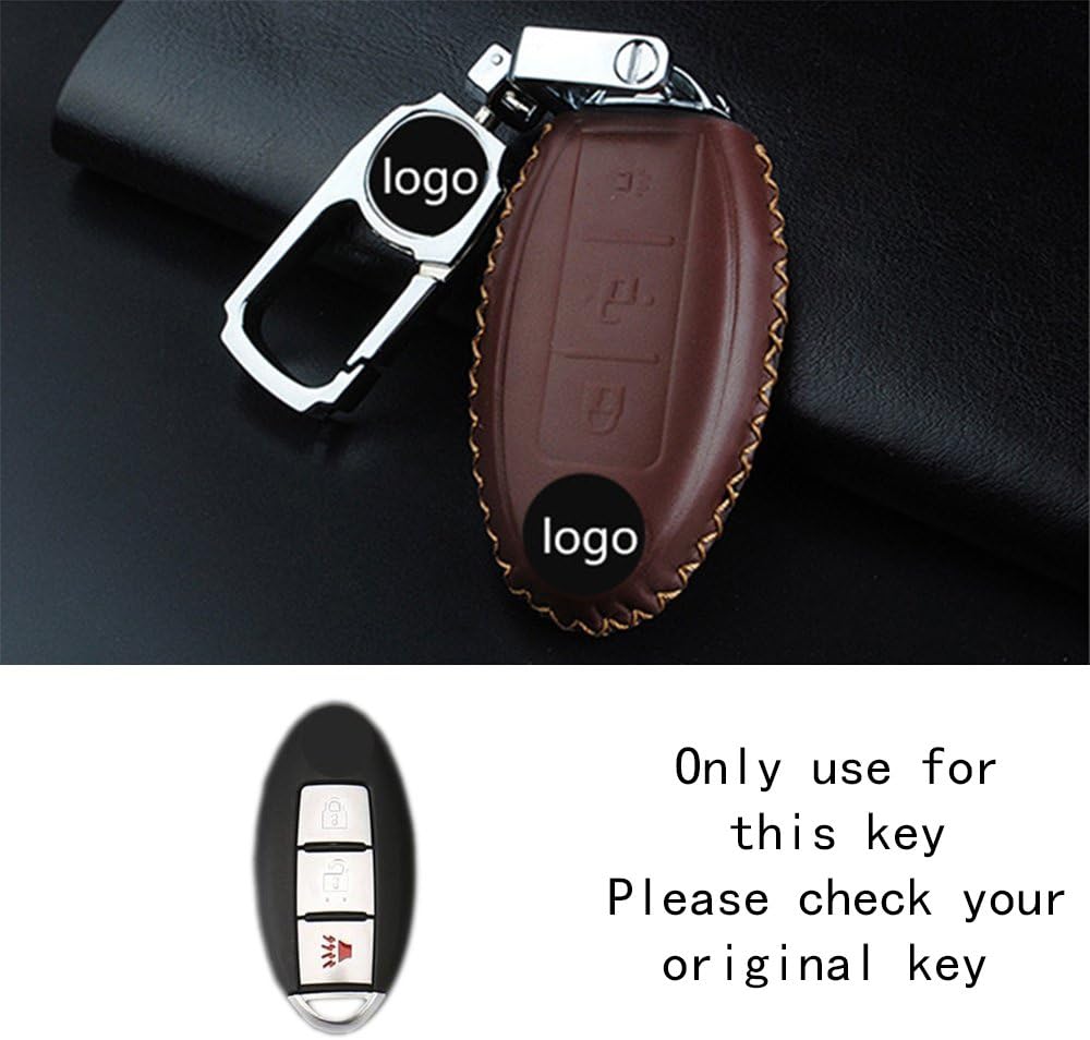 RAOPING Car Leather Remote Control Key chain Cover Case for Nissan Tidda Livida X-Trail T31 T32 Qashqai Teana March sunny Livina Sylphy Auto smart key holder bag 3 buttons (Brown Brown line)
