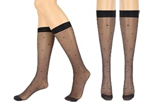 6 Pairs Polka Dots Sheer High Stockings, Stretchy Women's Thin Toe Socks Black Knee Sheer Tights Stockings Breathable Women's
