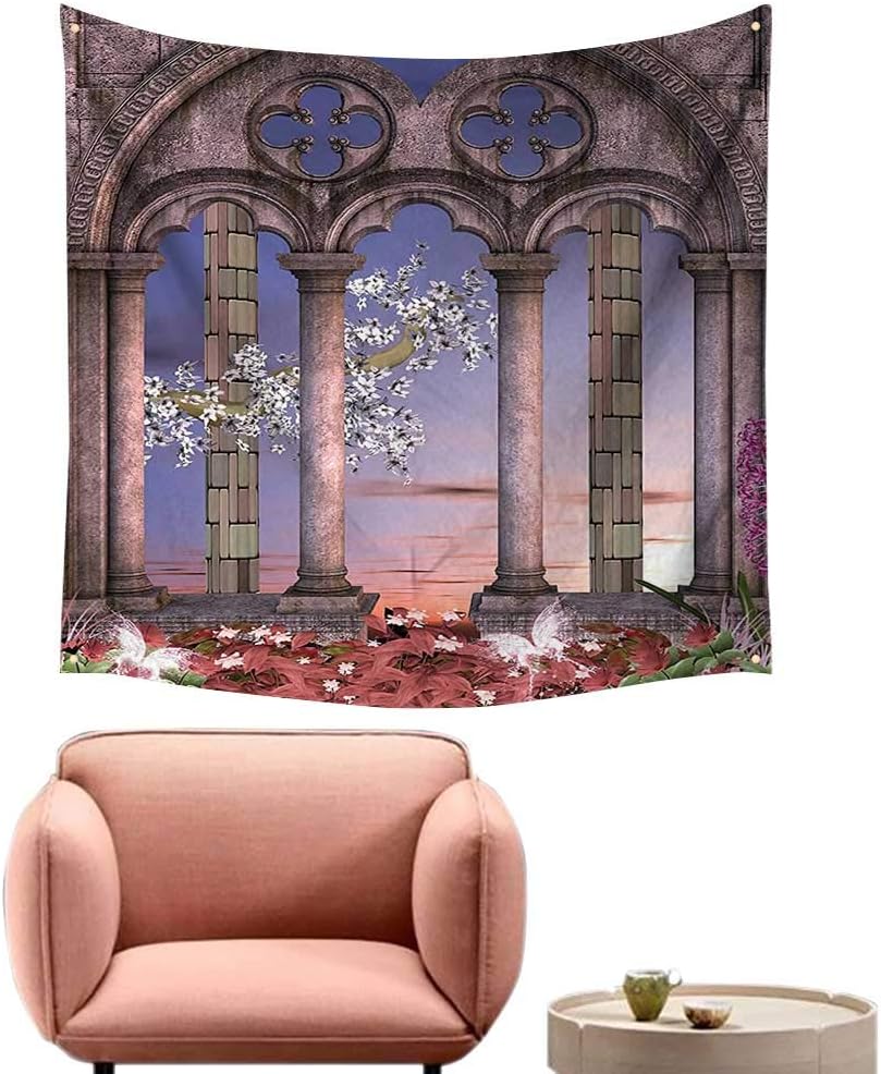 Alsohome Art Tapestry Bohemian Wall Decor For Bedroom Ancient Col Nade Secret Garden Flowers Sunset Enchanted Blue Lilac 55 X55 Amazon Co Uk Kitchen Home
