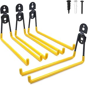 Large Garage Hooks - Heavy Duty Garage Storage Organizer Wall Mount Hanging Hooks, 4 Pack Double Utility Steel Hangers for Garden, Power Tools, Ladders, Bikes, Bulk Items, Ropes, etc.