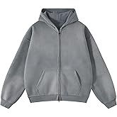 Wyeysyt Women Zip Up Hoodie Oversized Acid Wash Vintage Fleece Sweatshirt Heavyweight Cotton Casual Jackets