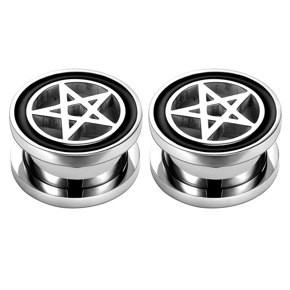 Pentgram Star Ear Plug Tunnels Piercing 316L Stainless Steel Expander for Ear Body Piercing (Gauge=00g(10mm))