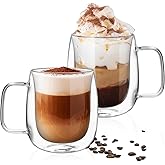 LYTDMSKY 2 Pack Double Walled Glass Coffee Mugs with Handles, 420ml Clear Double Wall Glass Cups for Espresso Latte Cappuccino Tea, Large Heat Resistant Glass Mugs for Home Barista