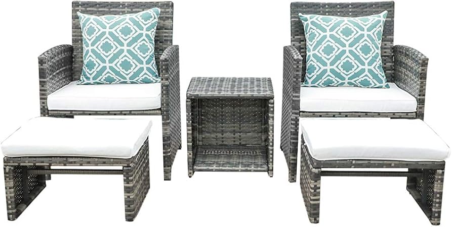 Amazon Com Oc Orange Casual 5 Piece Wicker Outdoor Furniture Set Rattan Bistro All Weather Conversation Set With Ottoman Coffee Side Table Outdoor Indoor Use Backyard Porch Garden Poolside Balcony Garden Outdoor
