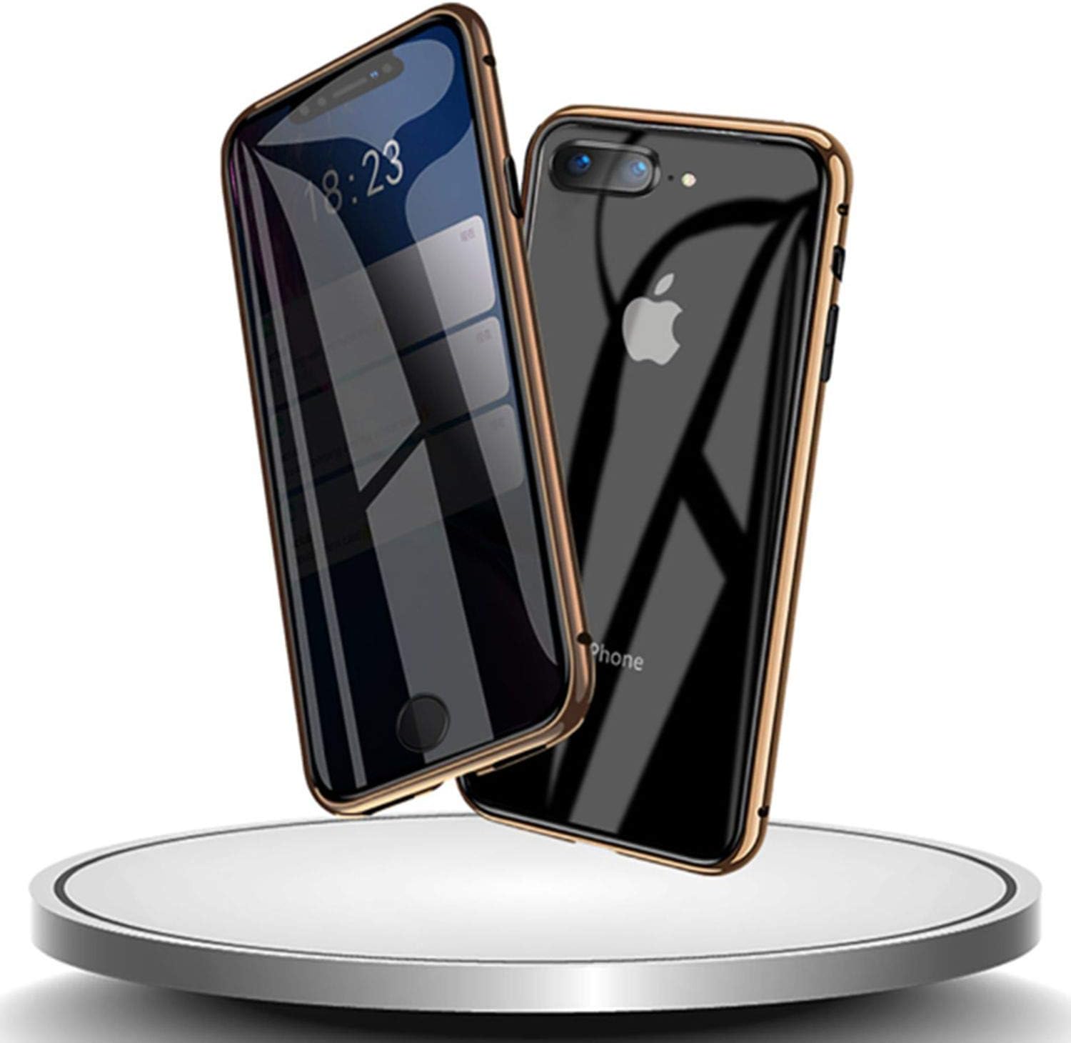 HYAIZLZ iPhone 7 Plus/8 Plus Privacy Glass Case Double Sided 9H Glass Slim Mirror Metal Edge Magnetic Protective Case for iPhone 7 Plus/8 Plus,Gold