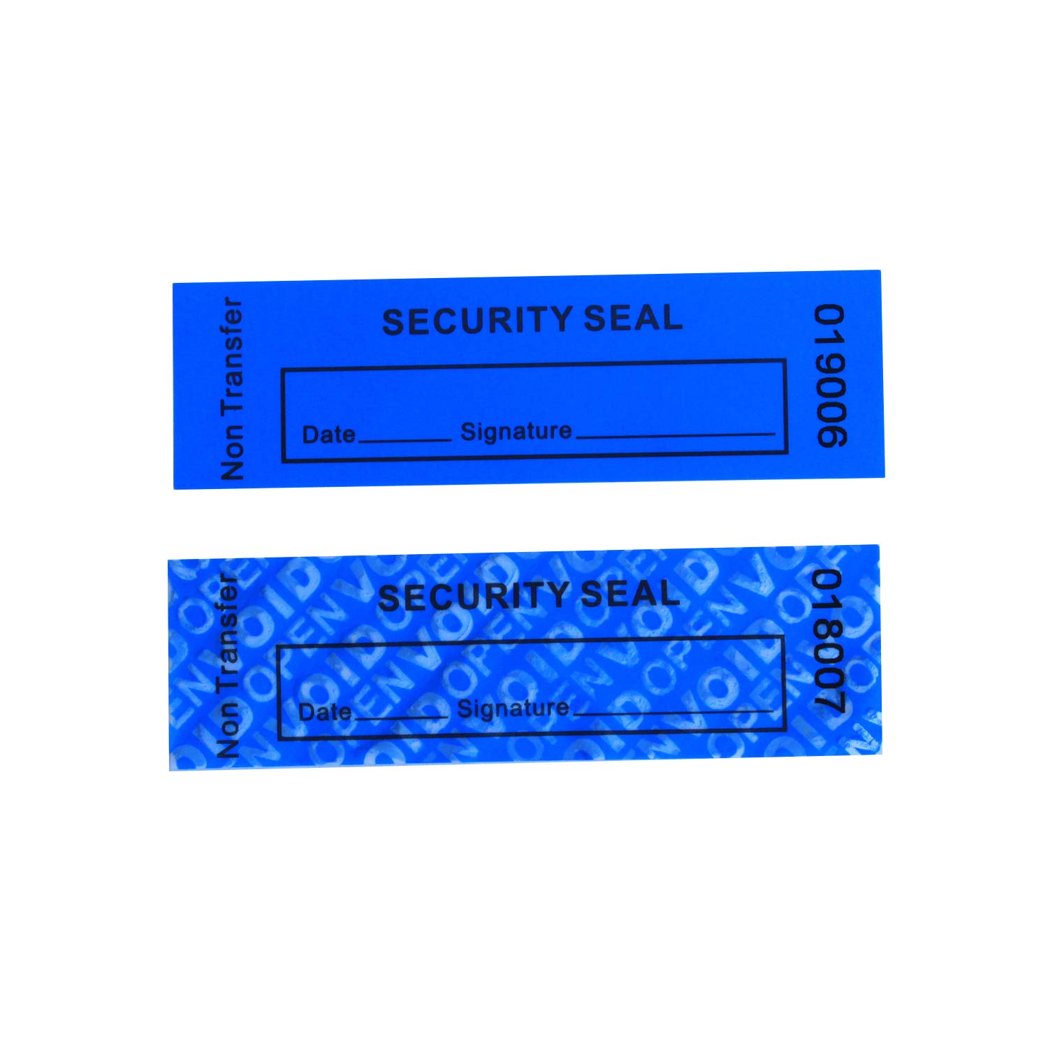TamperSeals Group - 100pcs Non-Transfer Tamper-Proof Warranty Void-Open Blue Stickers (1 x 3.35 inches, Serial Numbers)