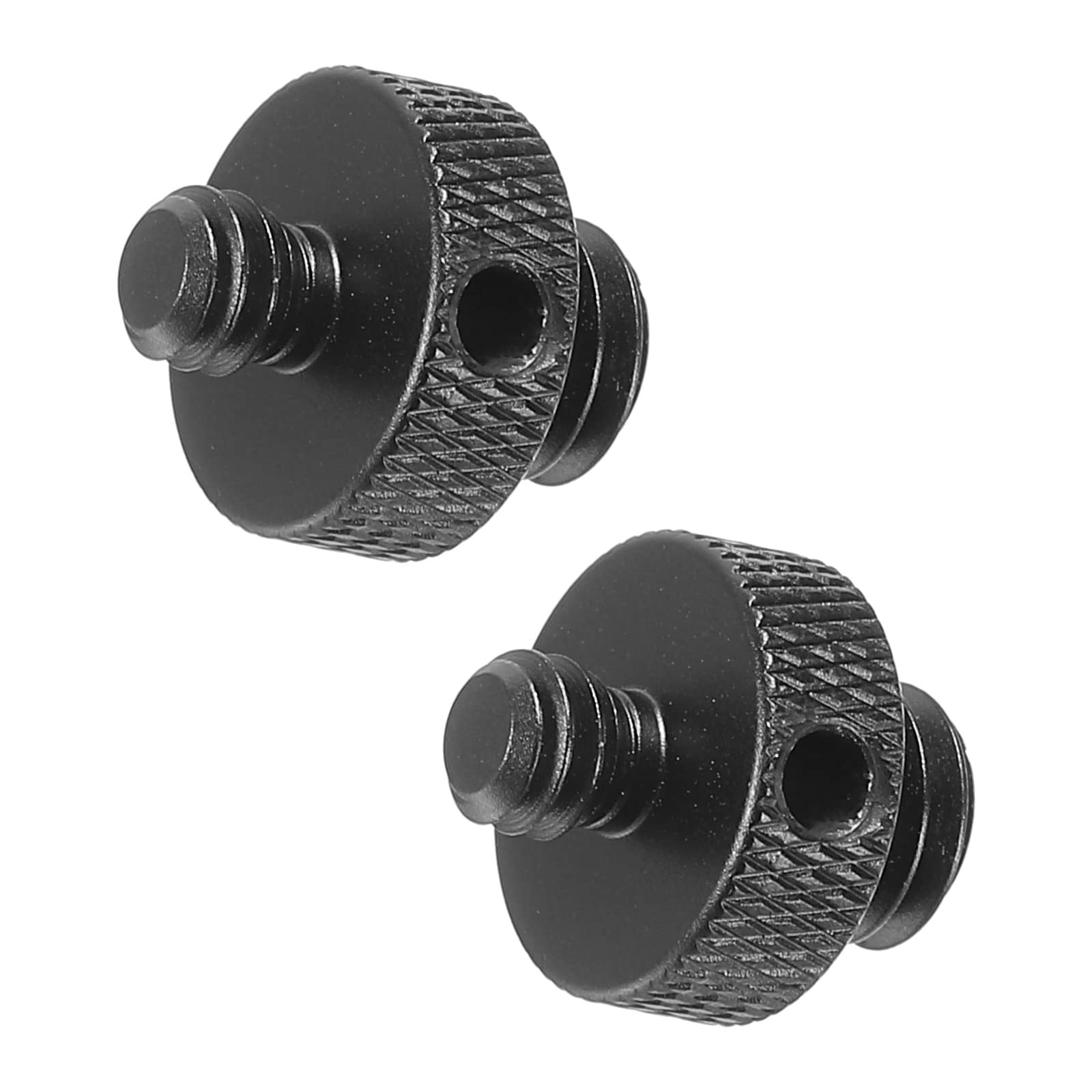PATIKIL Mic Stand Adapter 3/8 Male to 1/4 Male Thread Tripod Screw Adapter with Hole Double Sides Camera Screw for Microphone Tripod Stand Black 2 Pack