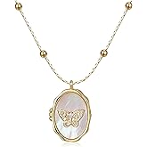 SPARKLAURA Gold Oval Butterfly Shell Locket Necklace that Holds Picture for Women Vintage 18K Gold Plated Photo Locket Pendant Memorial Necklace Personalized Jewelry Birthday Gifts