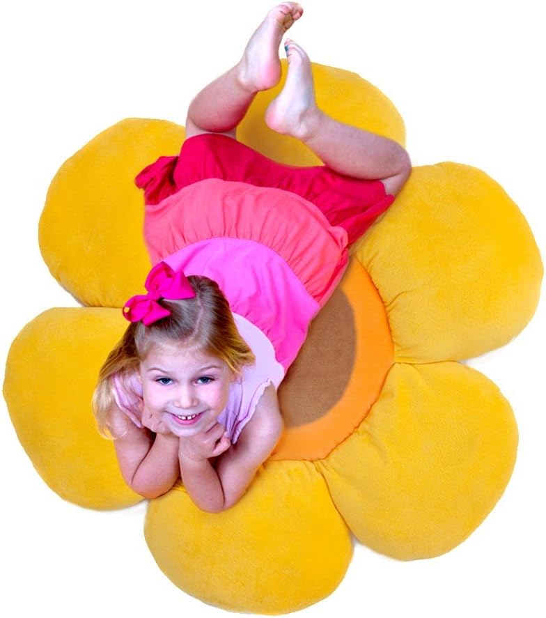Floor Bloom Soft and Cozy Flower Floor Pillow for Kids (Yellow, Large - Magic Garden Collection).