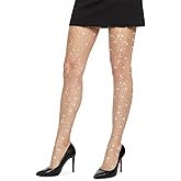 Ezymivs Sparkly Fishnet Tights for Women, High Waist Mesh Stockings Rhinestone Fishnet Party Stockings for Women