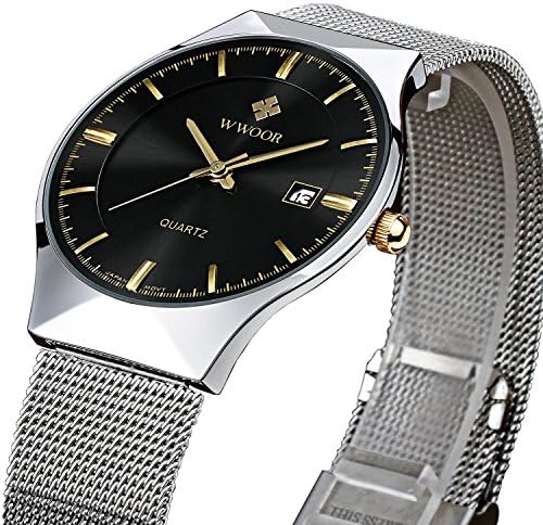 Mens Business Casual Calendar Date Quartz Watches Date Mesh Steel Strap Ultra Thin Dial Clock black