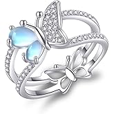 YAFEINI Butterfly Rings Sterling Silver Moonstone Butterfly Mother's Day Jewelry Mothers Day for Women Mom