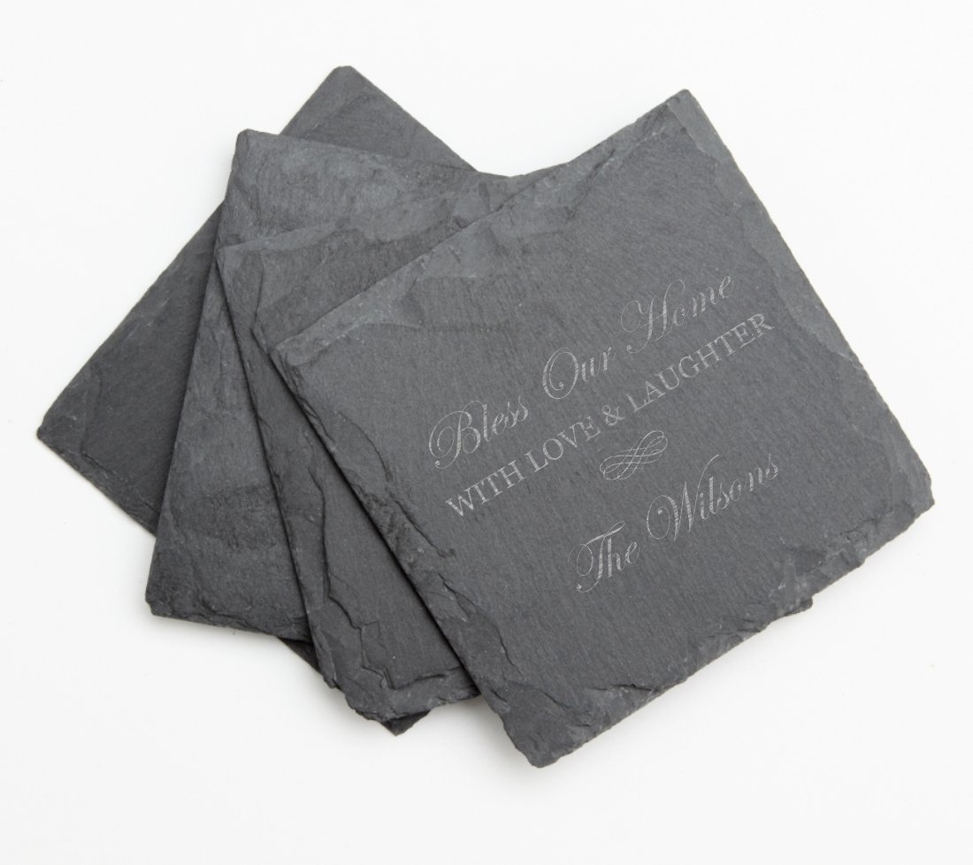 Personalized Slate Coaster Set, Custom Engraved Slate