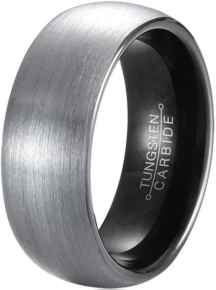 YHY Sale Men's Black Tungsten Carbide Ring 8mm Wedding Band Domed Brushed Matte Finish Comfort Fit