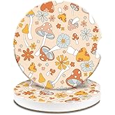 Car Cup Holder Coasters, 2 Pack Universal Auto Anti Slip Insert Coaster,Cerimac Car Coasters with A Finger Notch, Cute Car Assecories for Women Men, Cup Mat for Most Car Interior Mushroom and Flowers