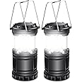 EXTRASTAR 2 Pack LED Battery Operated Lights, Portable Survival Battery Powered Lamp, Waterproof Camping Lantern, Suitable for Hurricane, Emergency, Storm, Outages, Outdoor Collapsible Lanterns, Black