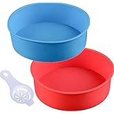 zswell Round Silicone Cake Pan Baking Mold 6 Inches - Set of 2 - BPA-Free - Kitchen Baking Tool Red and Blue with Egg White Separator