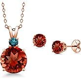 Gem Stone King 18K Rose Gold Plated Silver Round Red Garnet and Blue Diamond Pendant and Earrings Jewelry Set For Women (5.75 Cttw, Gemstone Birthstone, with 18 Inch Chain)