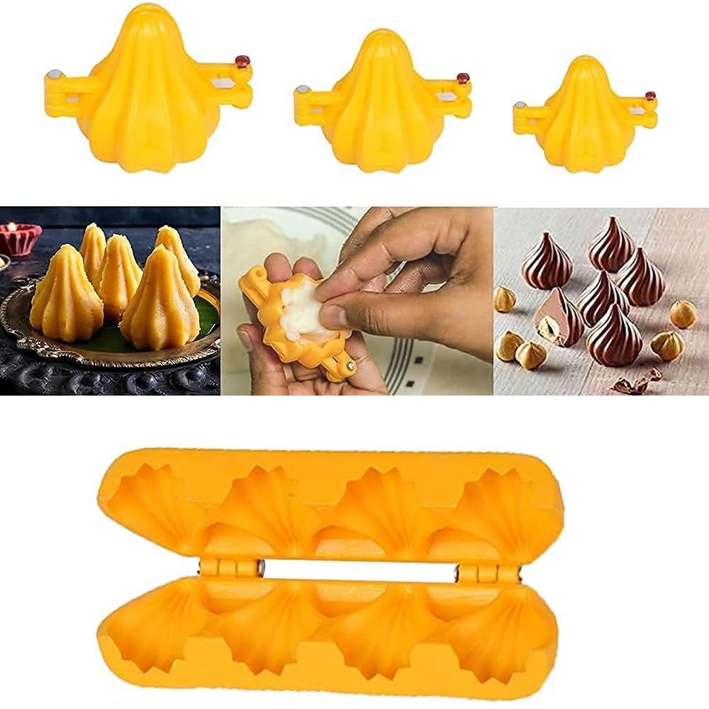 Garden Of Arts Multi Utility Plastic Modak Mould Set for Ganesh Festival (3 Modak and Modak Patti)