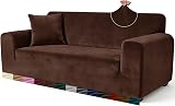 Yeahmart Thick Velvet Sofa Cover 4 Seater Premium Stretch XL Brown