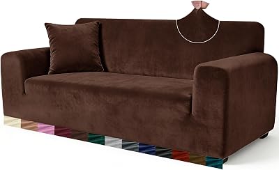 Yeahmart Thick Velvet Sofa Cover 4 Seater Premium Stretch XL Brown