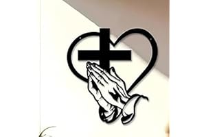 Cross Heart Prayer Metal Wall Art, Elegant Metal Christian Heart & Cross Wall Art, Praying Hands Design, Elegant Metals Chris