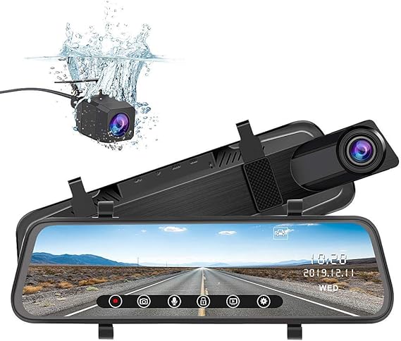 Junsun Mirror Dash Cam Backup Camera 10 Inch Touch Screen 1080p Stream Media Dual Lens Full Hd Reverse Camera 170 Degrees Wide Angle With Backup