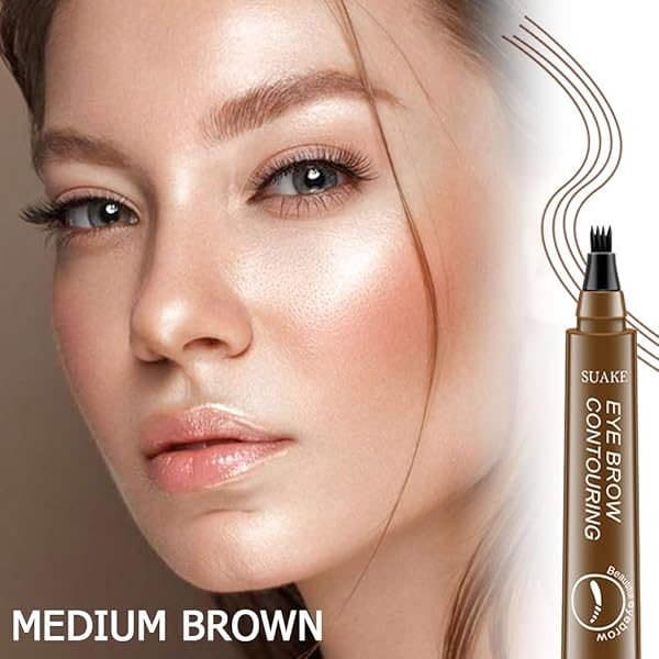 EVPCT 2PCS MEDIUM BROWN MAGIC MICROBLADING EYEBROW CONTOURING PEN PENCIL, 4 TIPPED PRECISE EYE BROW CONTOURING PEN WITH SPONGE MICRO-FORK TIPS APPLICATOR, CREATES NATURAL LOOKING BROWS EYEBROW