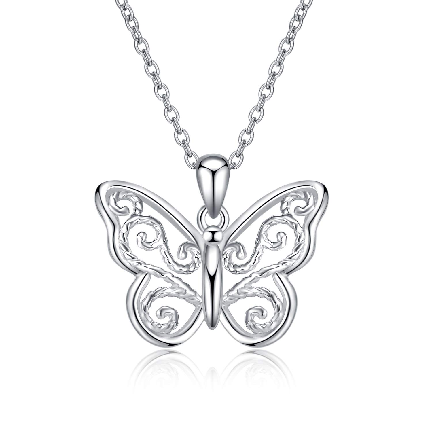 HARMONY BOLA Filigree Butterfly Necklace 925 Silver Celtic Pendant Cute Animal Jewellery Birthday Gift for Women Teen