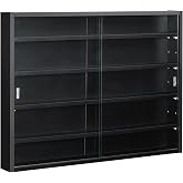 HOMCOM 5-Tier Wall Mounted Display Cabinet Glass Doors Black | 23.6" x31.5", Display Case, 4 Adjustable Shelves, for Home Office Ornaments