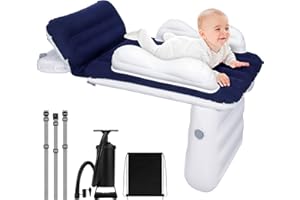 Momsnug Inflatable Airplane Bed for Toddler, Portable Baby Airplane Bed for Travel, Plane Bed for Kids with Hand Pump, Seat Belt and Carry Bag, Toddler Seat Extender for Car, Airplane (Dark Blue)