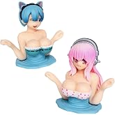 ITUBLE Cute Car Dashboard Decorations Accessories Interior for Men Women | Bobbleheads for Car Dashboard Decor, Funny Chest Shaking Car Ornaments, Anime Beauty Figurine Gifts 2pcs